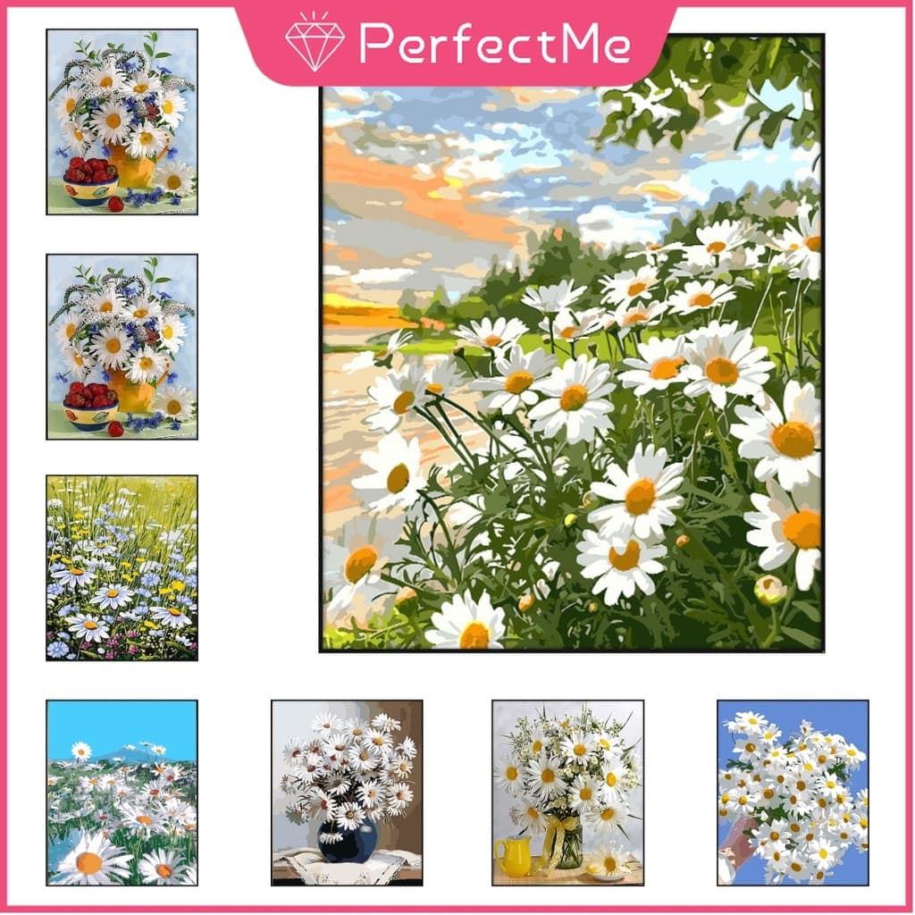 Pmflor Little Daisy 5D Pintura Diamante Ponto Cruz Conjunto Completo De Diamantes Acrílico Redondo Para Decoração De Cas