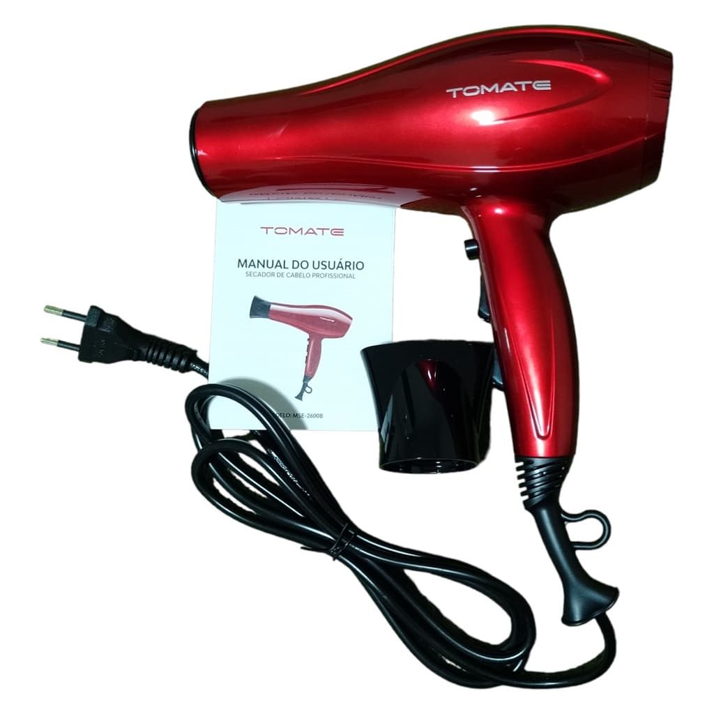 Secador Cabelo 3 Temperaturas 2 velocidades Botão Jato de Ar Frio 1900w e 2000w Tomate Profissional
