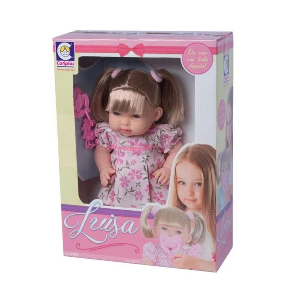 Boneca Luisa Loira Articulada em Plastico Vinil 33cm Vestidinho Florido e Chupeta Cotiplas - 2078