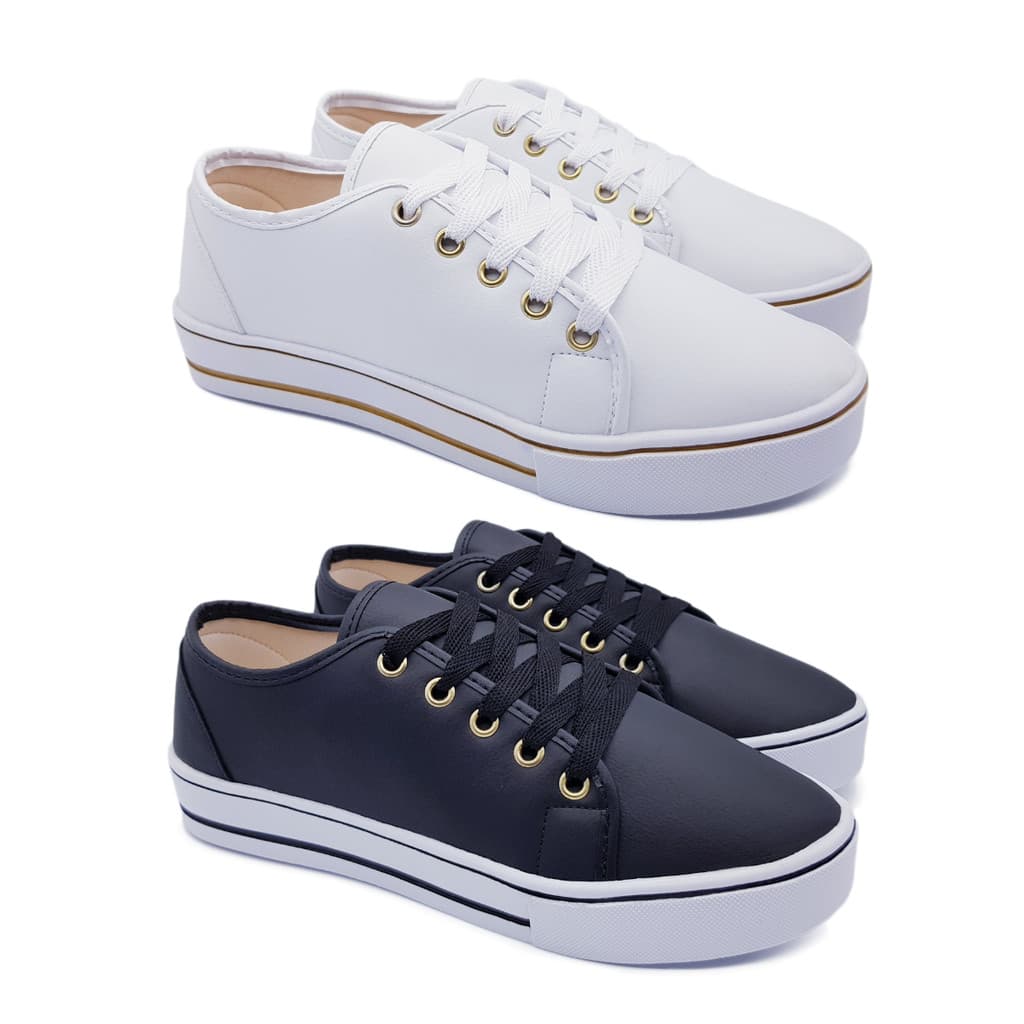 Kit 2 Pares Tênis Feminino Casual Básico Sapatenis Sapato Leve Confortável Sola Alta Revenda K79