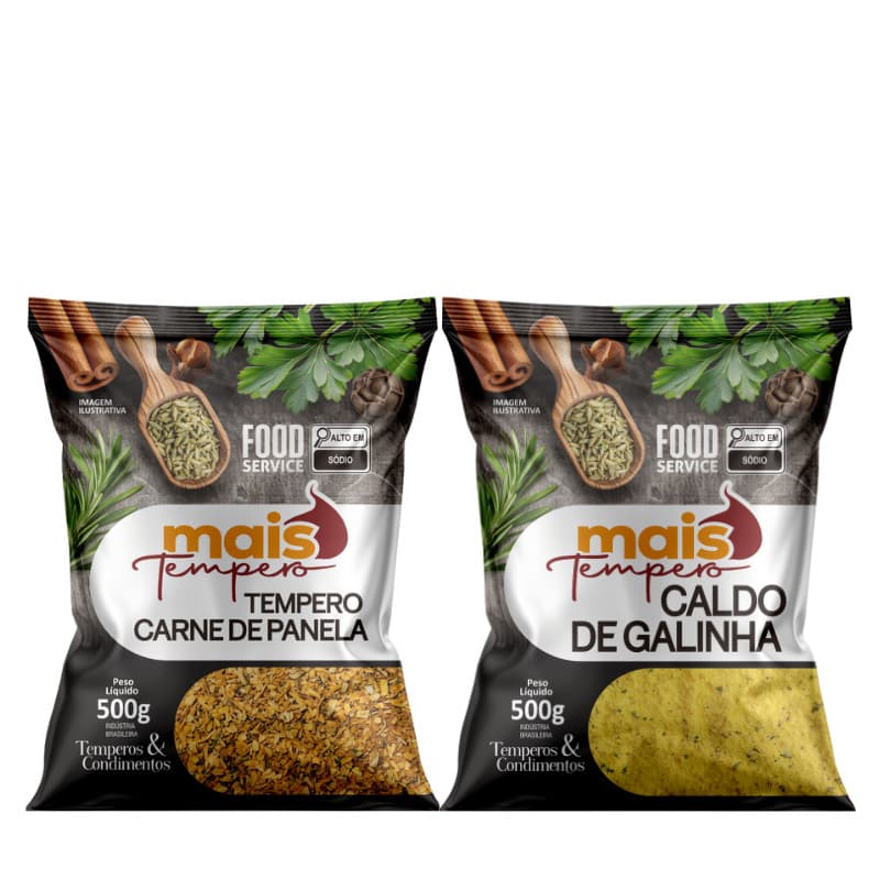 Kit 2 Tempero 1kg Caldo De Carne + 1kg Caldo De Galinha Em Pó Linha Premium - Mais Tempero