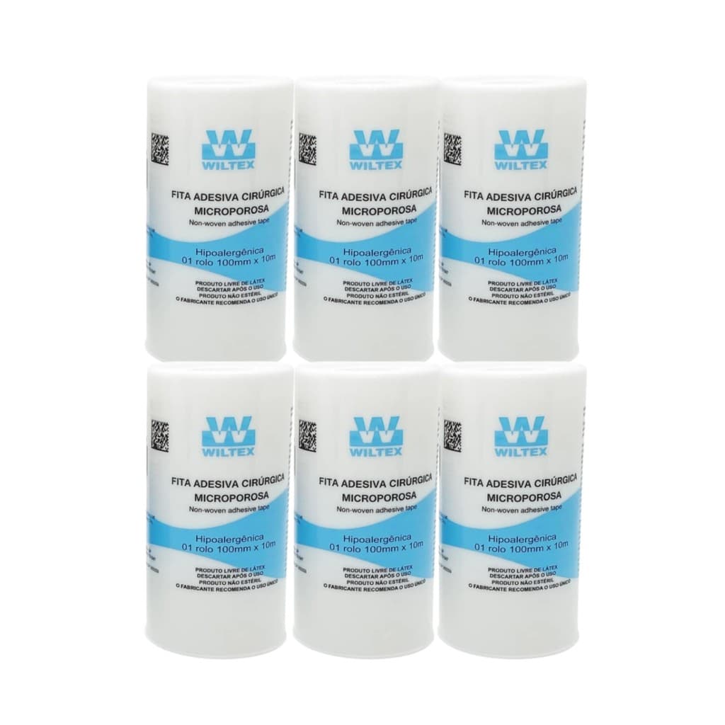 Kit 6 Fita Microporosa Cirúrgica Branca 10cm X 10m - Wiltex