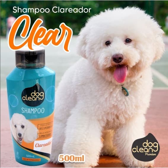 Shampoo Clareador para Cachorro Clear 500ml Shampoo Branqueador Pet Cachorro Branco Pelo Branco Dog Clean