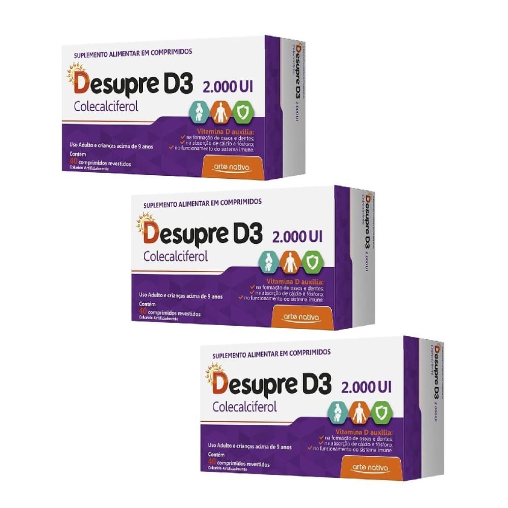 Super Kit Vitamina Desupre D3 2000ui  Vitamina D Arte Nativa 3 x 40 Comprimidos