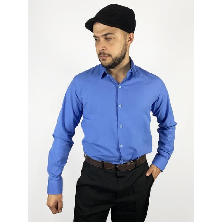 Camisa Social Manga Longa Slim Azul