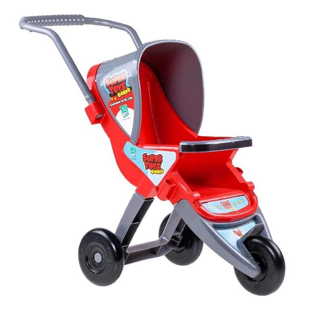 Carrinho De Boneca Infantil Vermelho 03 Rodas Passeio Bebê - Super Toys