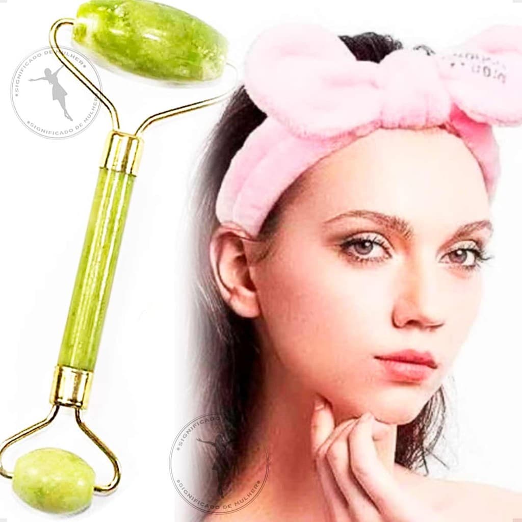 Faixa Skincare Limpeza Facial +Rolinho PEDRA Facial De Jade Verde Antirugas Anti Sinais Anti Idade