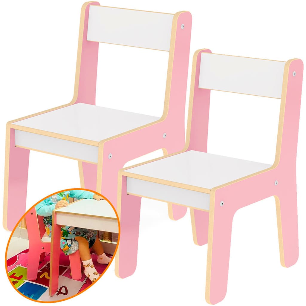 Kit 2 Cadeirinha Infantil Rosa 46cm Madeira Junges Quarto Criança