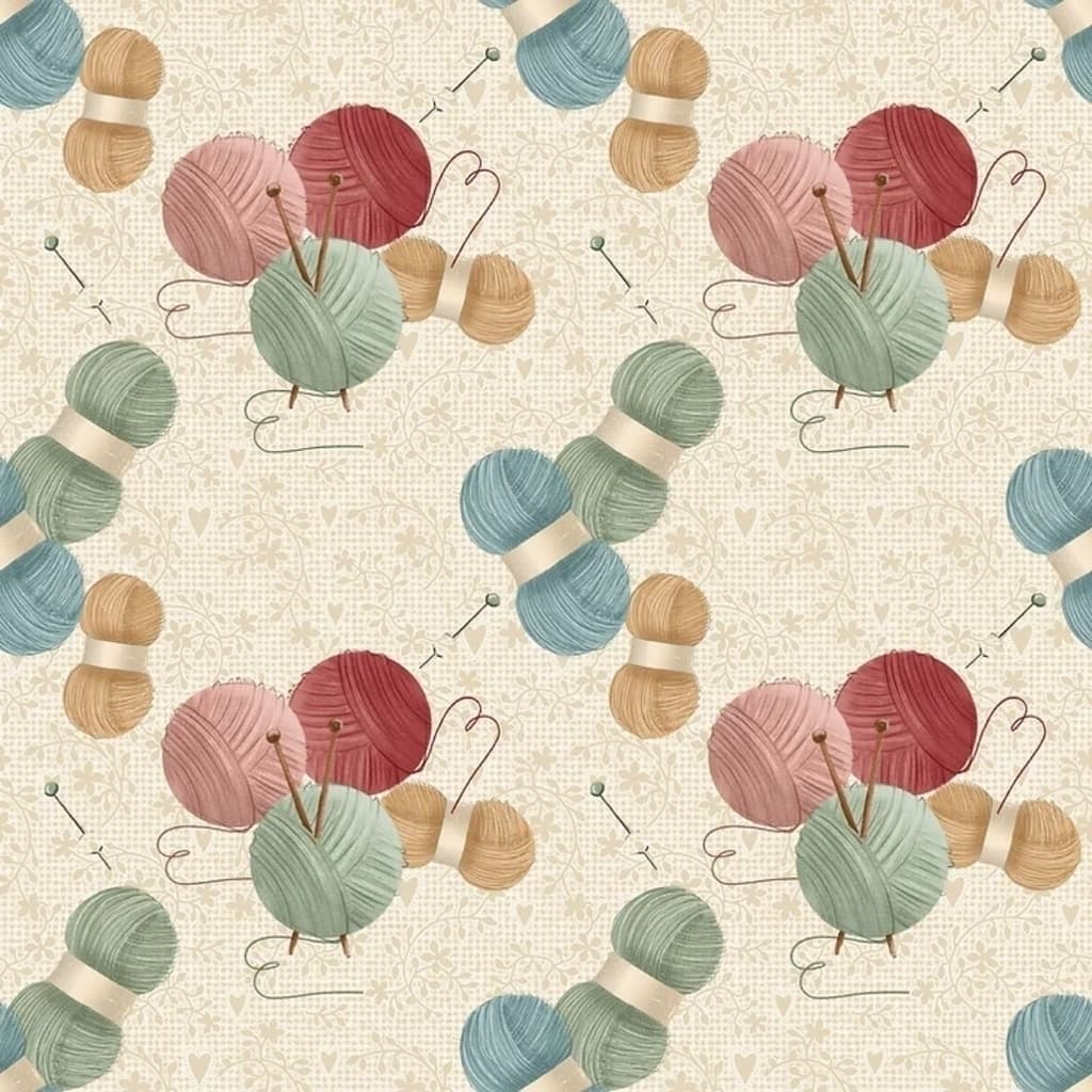 Tecido Patchwork Digital Agulhas e Novelos Creme Cats CAT005