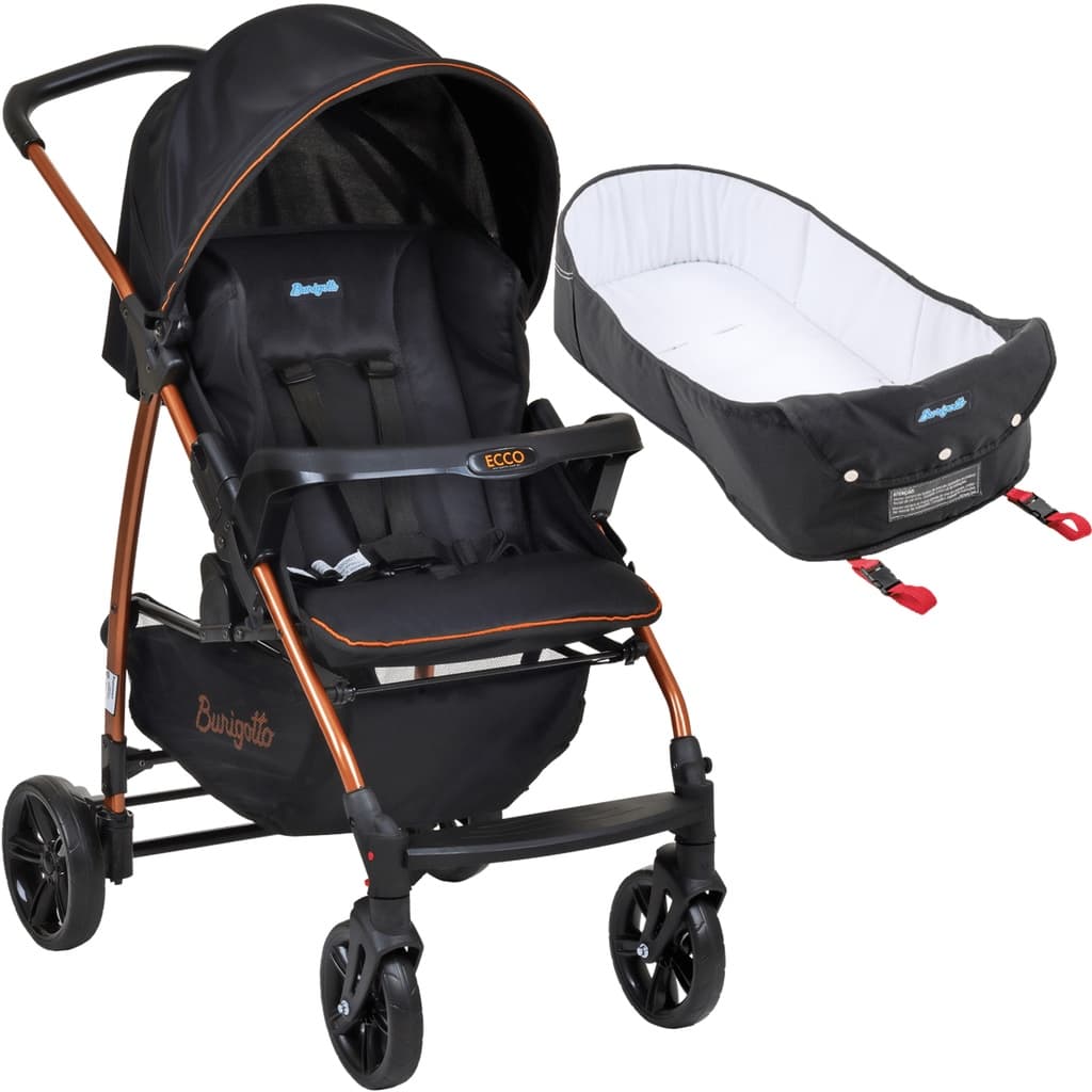 Carrinho de Passeio e Ninho Moises Ecco Preto Cobre - Burigotto