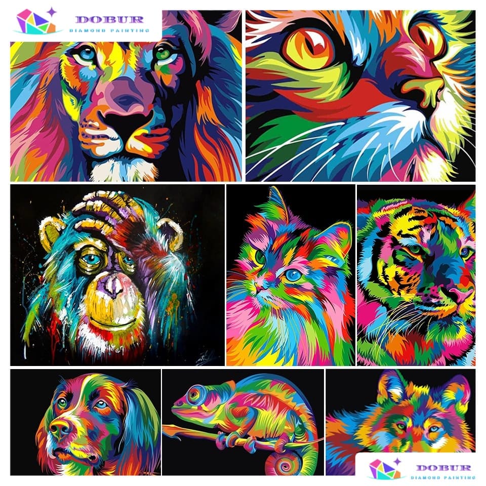 DOBUR | Pintura Diamante 5D Pintura de Diamante Pintura DIY 5D Diamante Redondo Com 30x40cm/40x50cm Leão Animal Mosaico