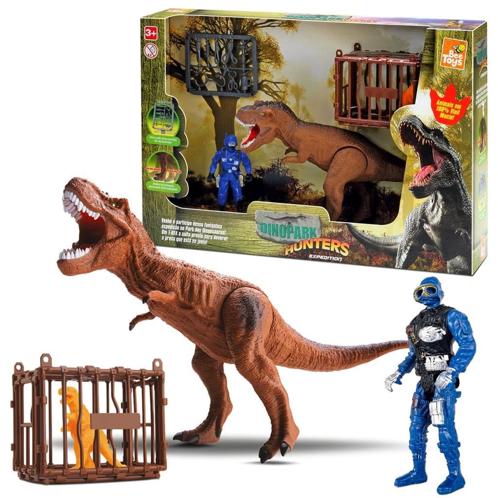Kit Bonecos Dinossauro T-Rex Realista E Cacador Articulado Divertido Para Meninos Com Acessorios - Bee Toys