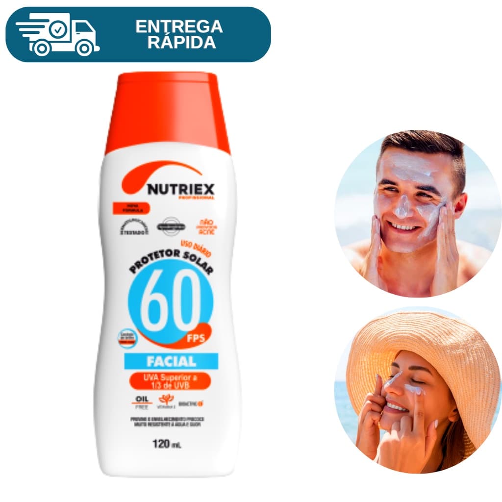Protetor Solar Facial Fps 60 120ml Nutriex 1/3 UVA UVB Bloqueador Solar De Rosto Fator 60 Proteção
