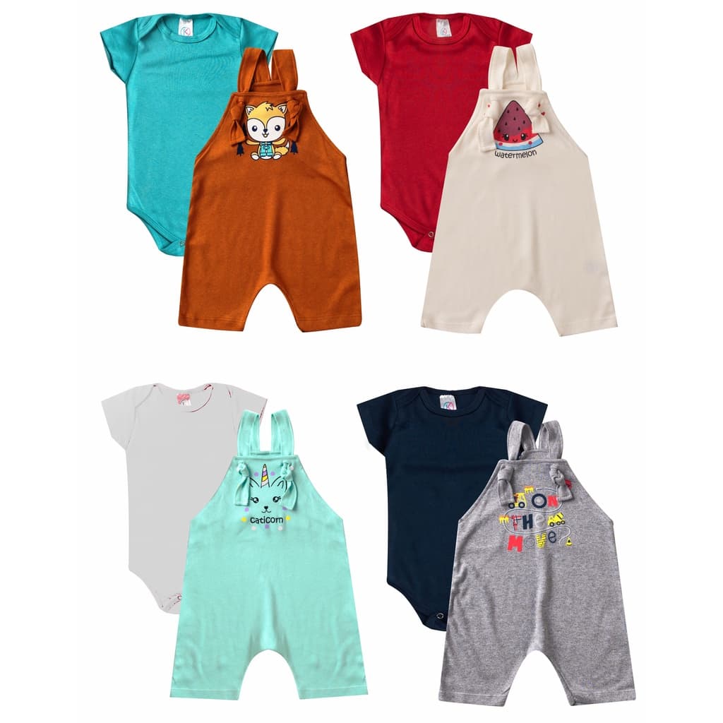 6 PEÇAS Roupas de Bebê Jardineira e body menina ou menino Conjunto Bebê Verão