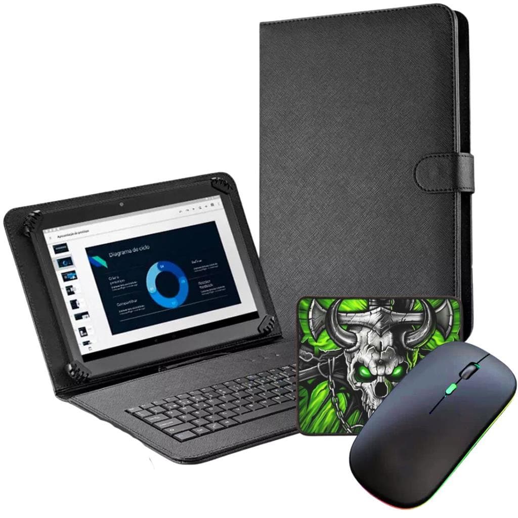 Capa Teclado P/ Tablet M7s Lite + Mouse sem fio p/ Estudos com Mouse Pad
