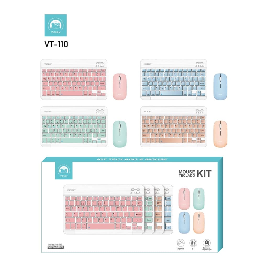 Conjunto De mouse Sem Fio Bluetooth Teclado Colorido 10 Polegadas Para Android / ios / IPad / Macaron / tablet