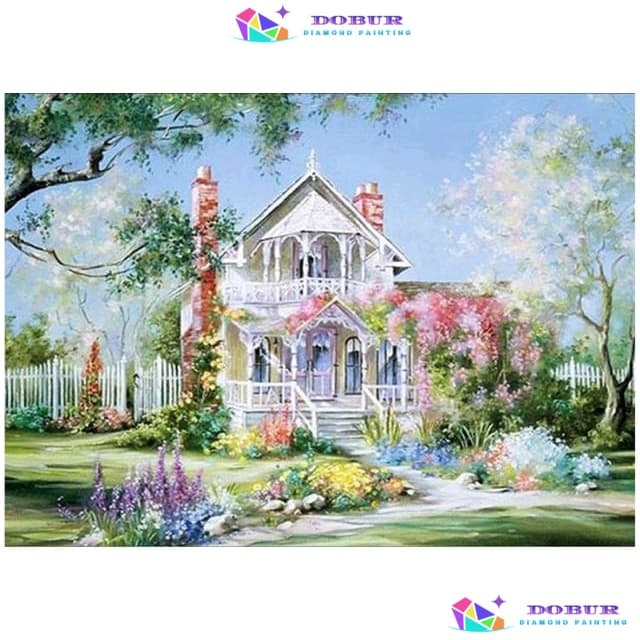 Pintura Por Número Linda Casa 15X20CM 5D DIY Diamante Números Mosaico Redondo Strass Artesanato Presente Decoração De Pa