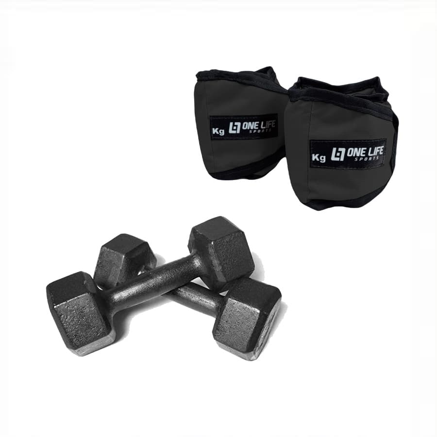 Kit Par Caneleira 5kg + Par Halter Sextavado 5kg One Life Sports® | Treino funcional