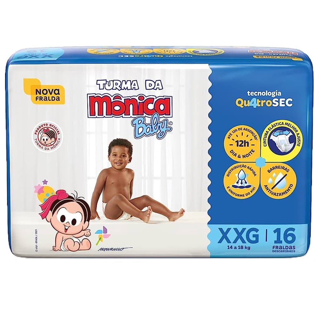 Fralda Turma da Mônica Baby Jumbo Tamanho XXG - Pacote com 16 Fraldas Descartáveis