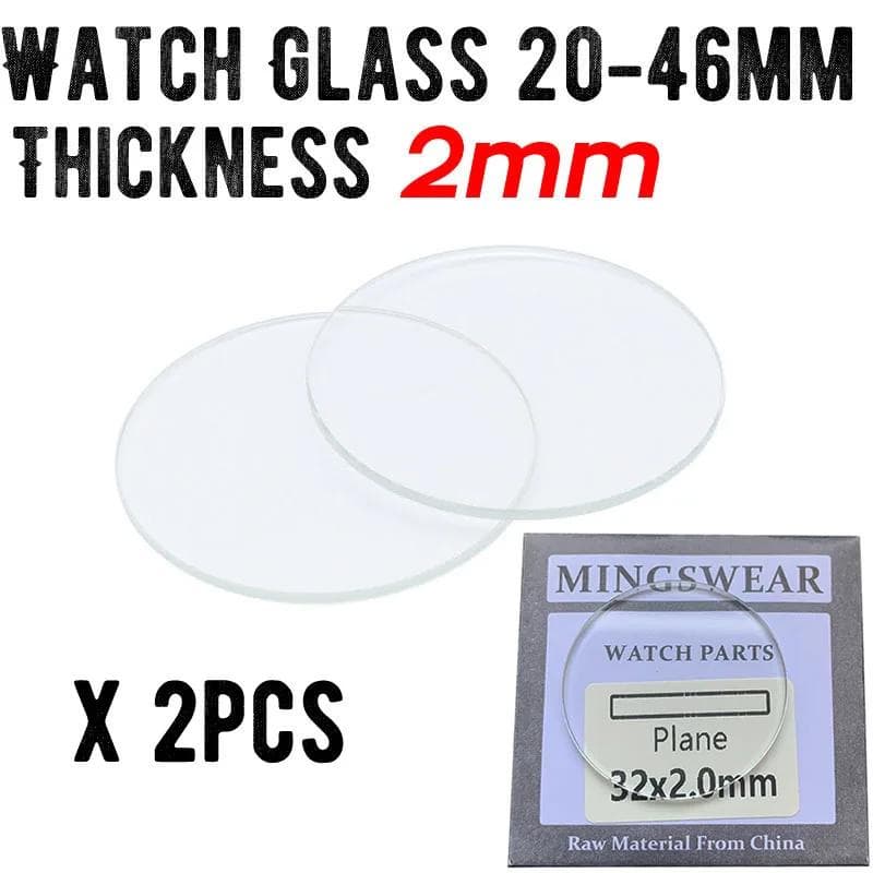 2PCS Thickness 2.0mm Round Watch Glass 20mm to 46mm Smartwatch Replacement Crystal Lens Flat Mirror Glass Watch Repair