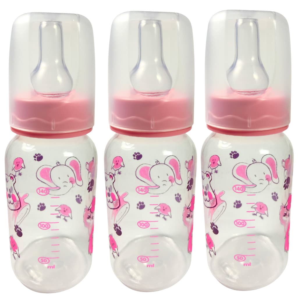 Mamadeira 140 ml Rosa Para Meninas Meninos Bebê Criança  Bico redondo livre de BPA  KIT 3 Unidades