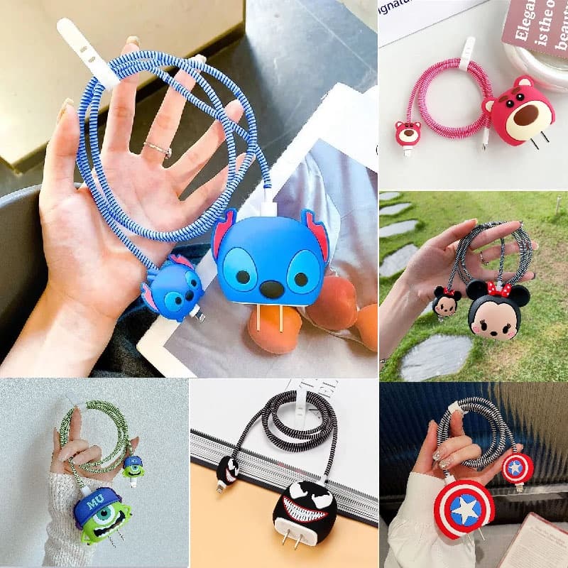 Novo Carregador De Pontos Disney 3D Cartoon Caixa Protetora Compatível Para Apple IPhone 15 14 18W 20W Bobinador De Cabo De Proteção De Carga Rápida