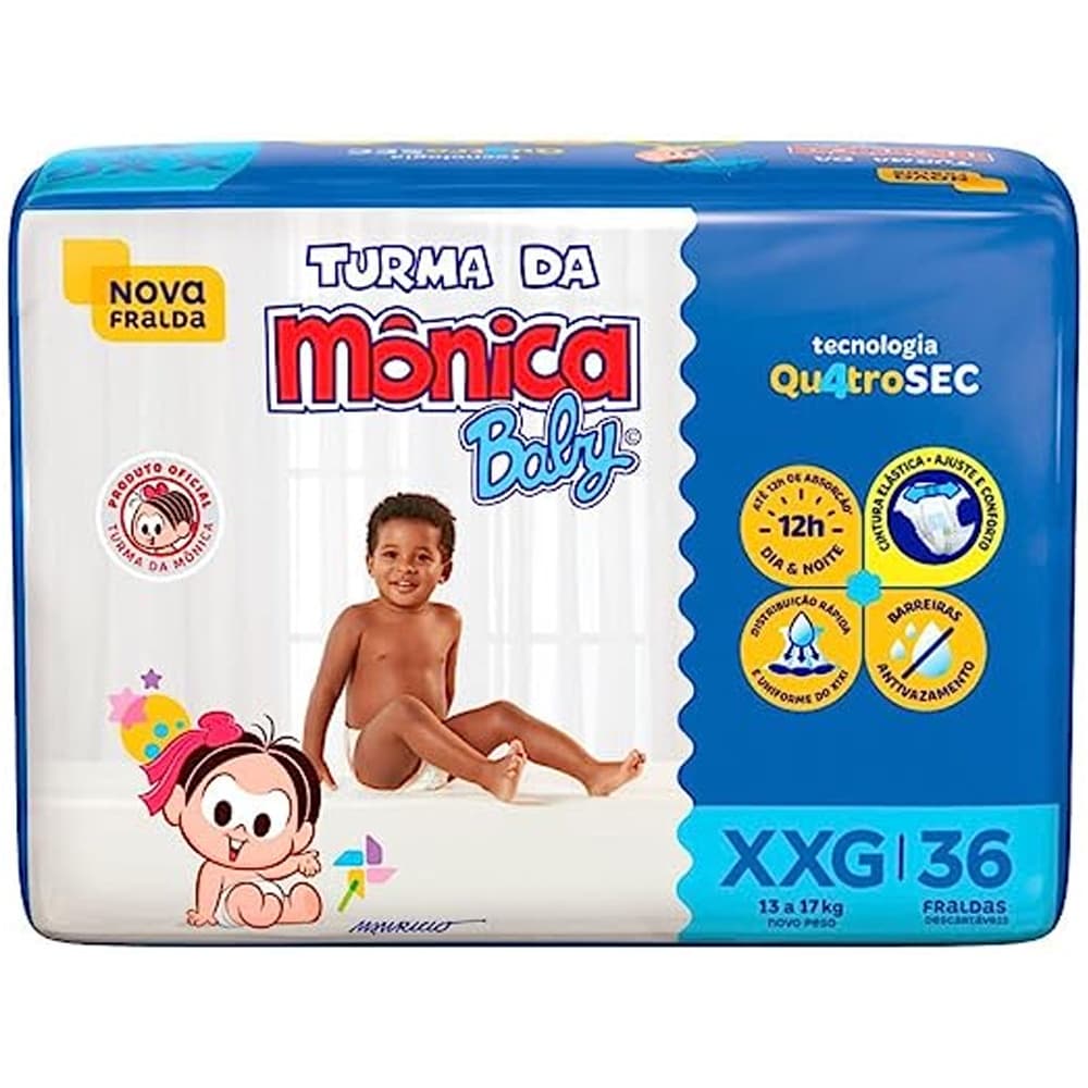Fralda Turma da Mônica Baby Mega Tamanho XXG - Pacote com 36 Fraldas Descartáveis