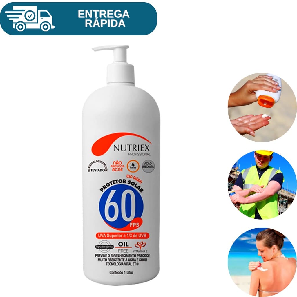 Protetor Solar Fps 60 Galão 1 Litro Nutriex 1/3 UVA UVB Bloqueador Solar Fator 60 Proteção