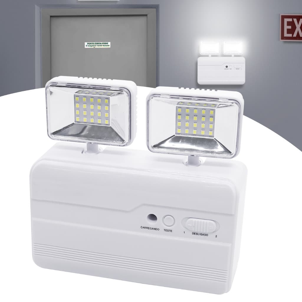Luminária De Emergência Led Branco Frio 6k 2 Faróis Bivolt 40 Leds Bloco Autonomo Quadrado