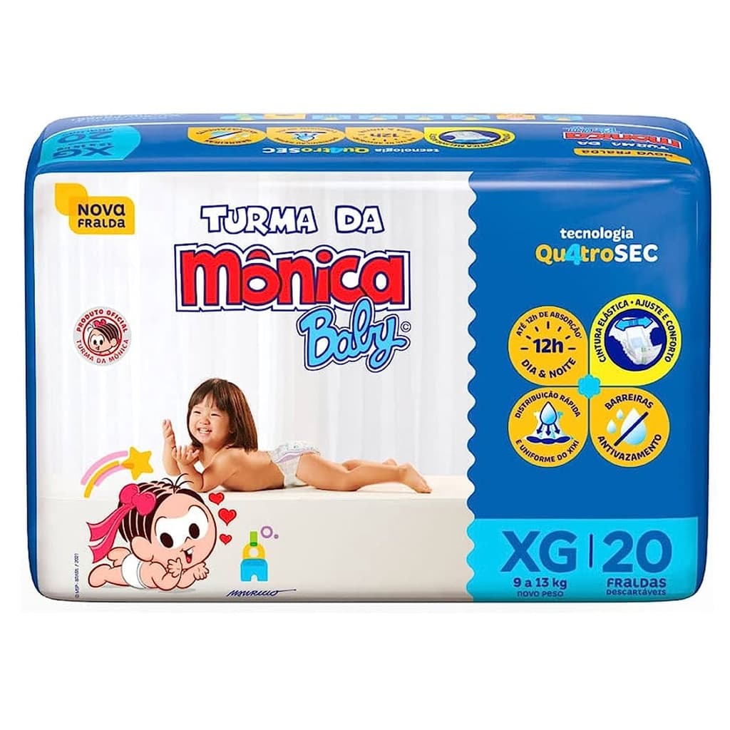 Fralda Turma da Mônica Baby Jumbo Tamanho XG - Pacote com 20 Fraldas Descartáveis