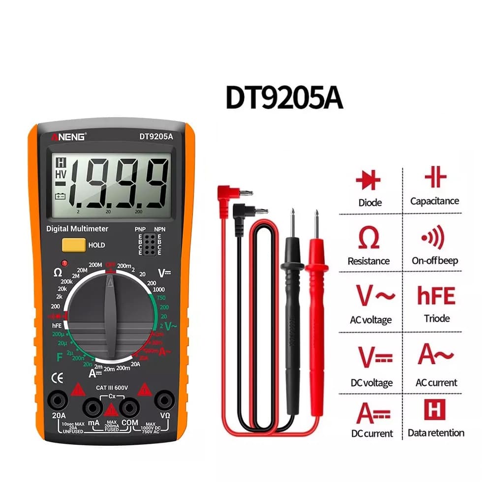 Capacímetro multímetro Digital Aneng Dt-9205A 2000 uf (2mf) leitor de capacitor