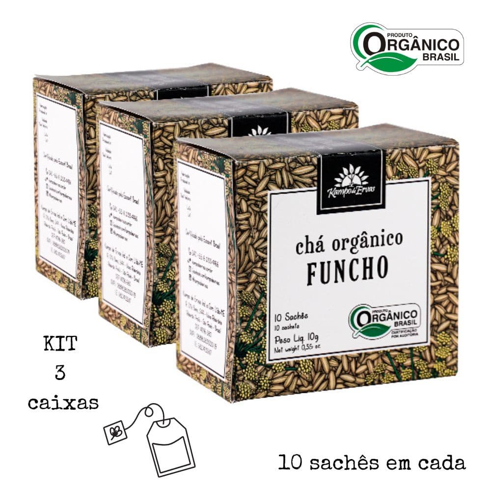 Kit 3 Funcho erva Orgânico Certificado 10 sachês por caixa Kampo de Ervas