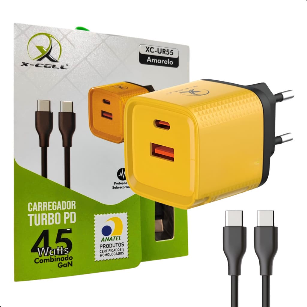 Carregador Celular Turbo 45w Usb-c Para Tipo C Gan Rápido
