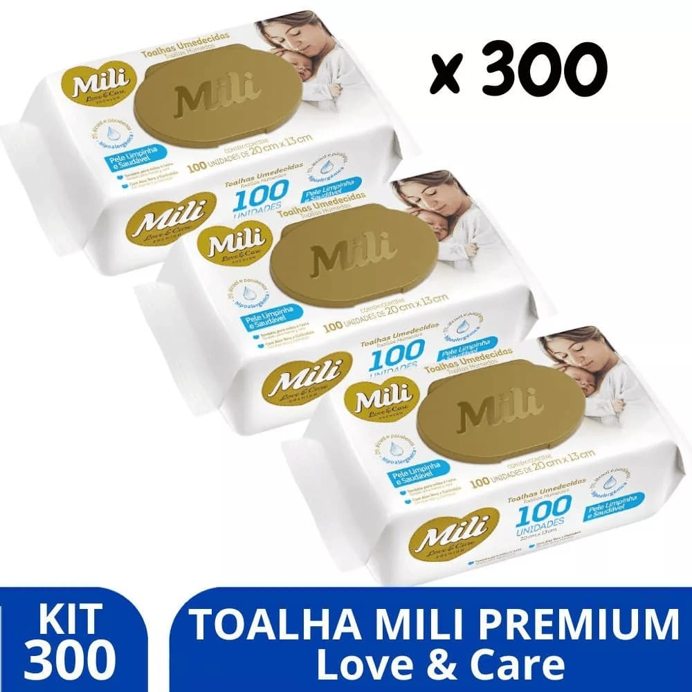 Toalha Umedecida Mili Love Care com 288 Unidades Lenço Umedecido
