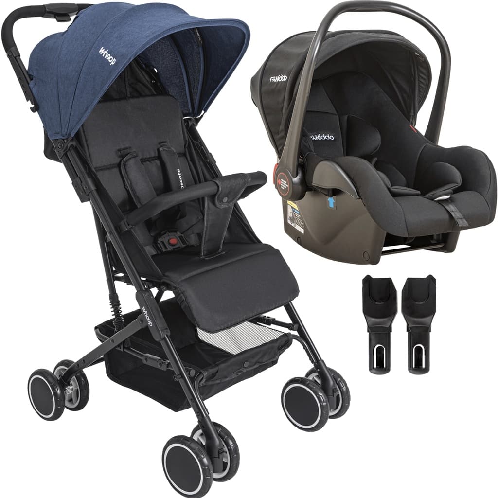 CARRINHO DE BEBÊ PASSEIO MASCOTE COM BEBÊ CONFORTO MELANGE MARINHO WHOOP - KIDDO
