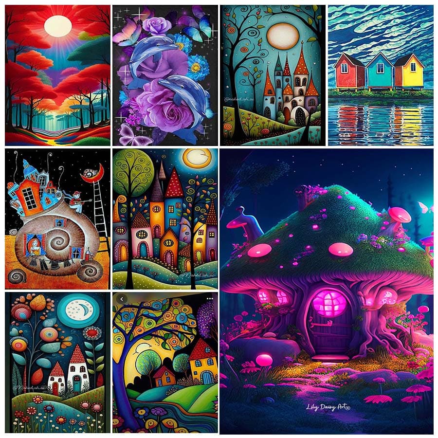 Pintura Diamante 5D DIY De Paisagem Com Diamantes Completos Castelo Dos Sonhos Colorido Multicolorido Adequado Para Deco