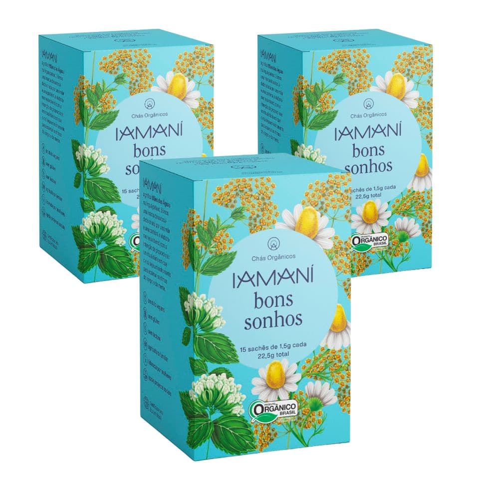 Kit Chá Misto Iamaní Bons Sonhos Orgânico Camomila Melissa e 45 sachês