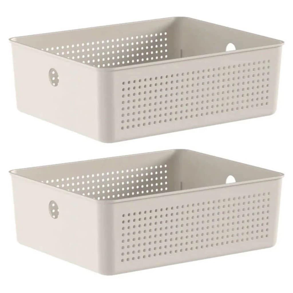 Kit 2 Caixas Organizadoras Ou 27x22x9cm Cesto Organizador 5,4L Bege Lavanderia Banheiro