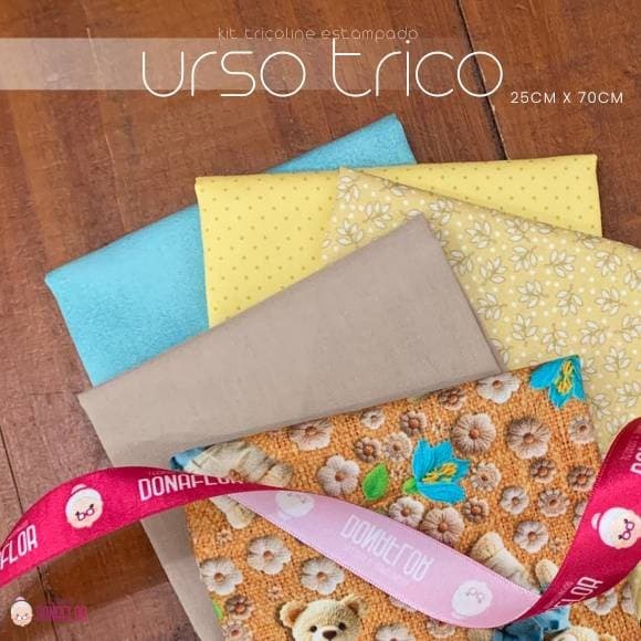 Kit 5Tricolines Urso Trico 25cm X 70cm 100% Algodão - para Panos de Prato, Fraldas  e Patchwork