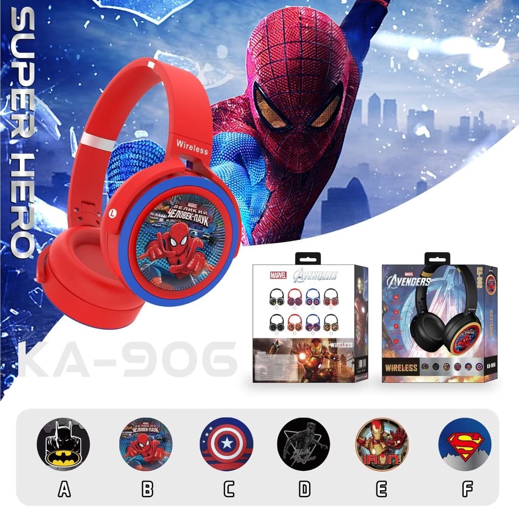 Fone de ouvido Bluetooth estéreo sem fio antera Negra, Homem-Aranha, Homem De Ferro Super Mario mickey & minnie stitch