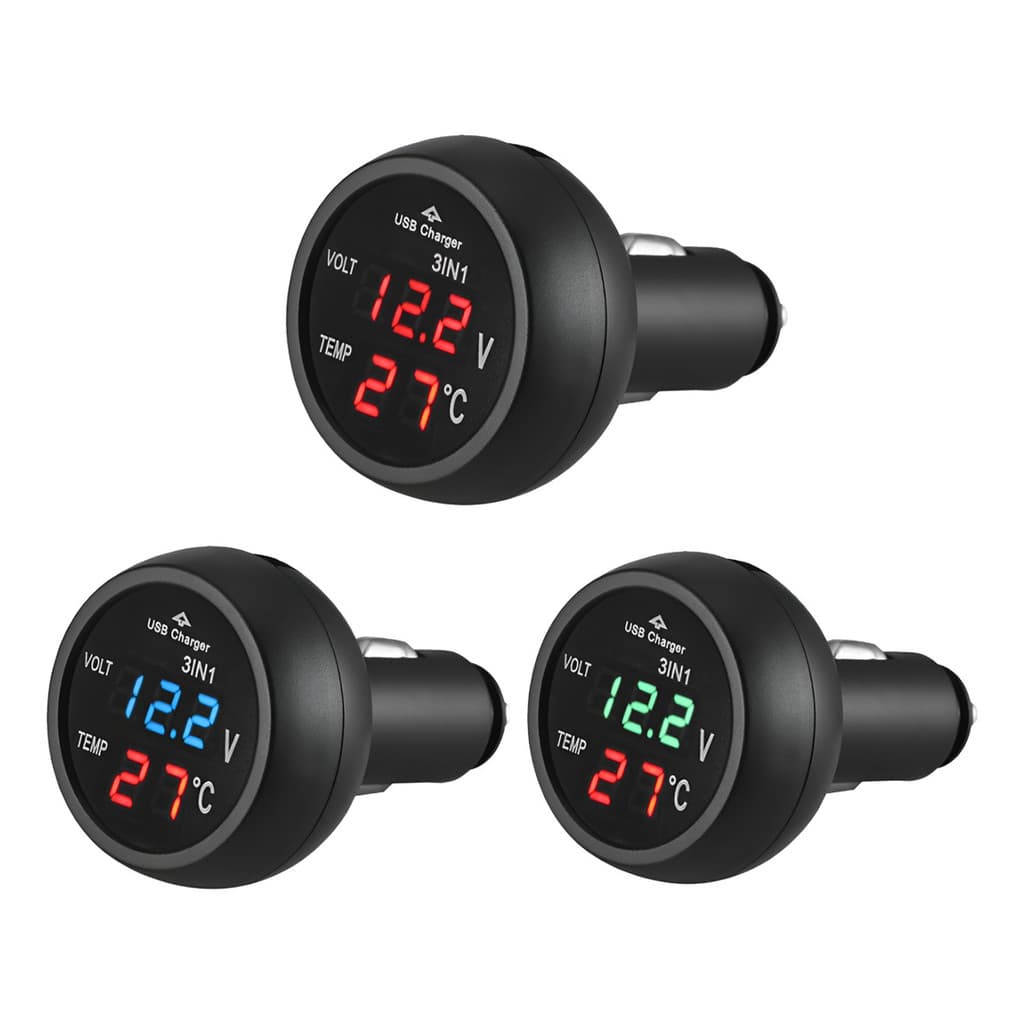 Carregador Usb de Celular Turbo Veicular Com Medidor De Voltagem e Temperatura
