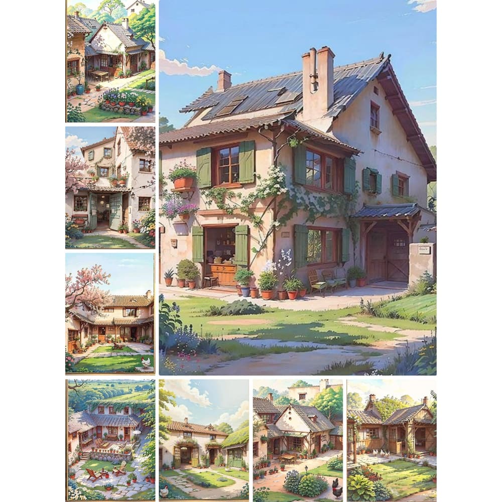 JC Casa Retrô Rural 5d Pintura Diamante Cheio De Diamantes Adesivos Para Sala De Estar Ponto Cruz Quarto Jantar Bordado 