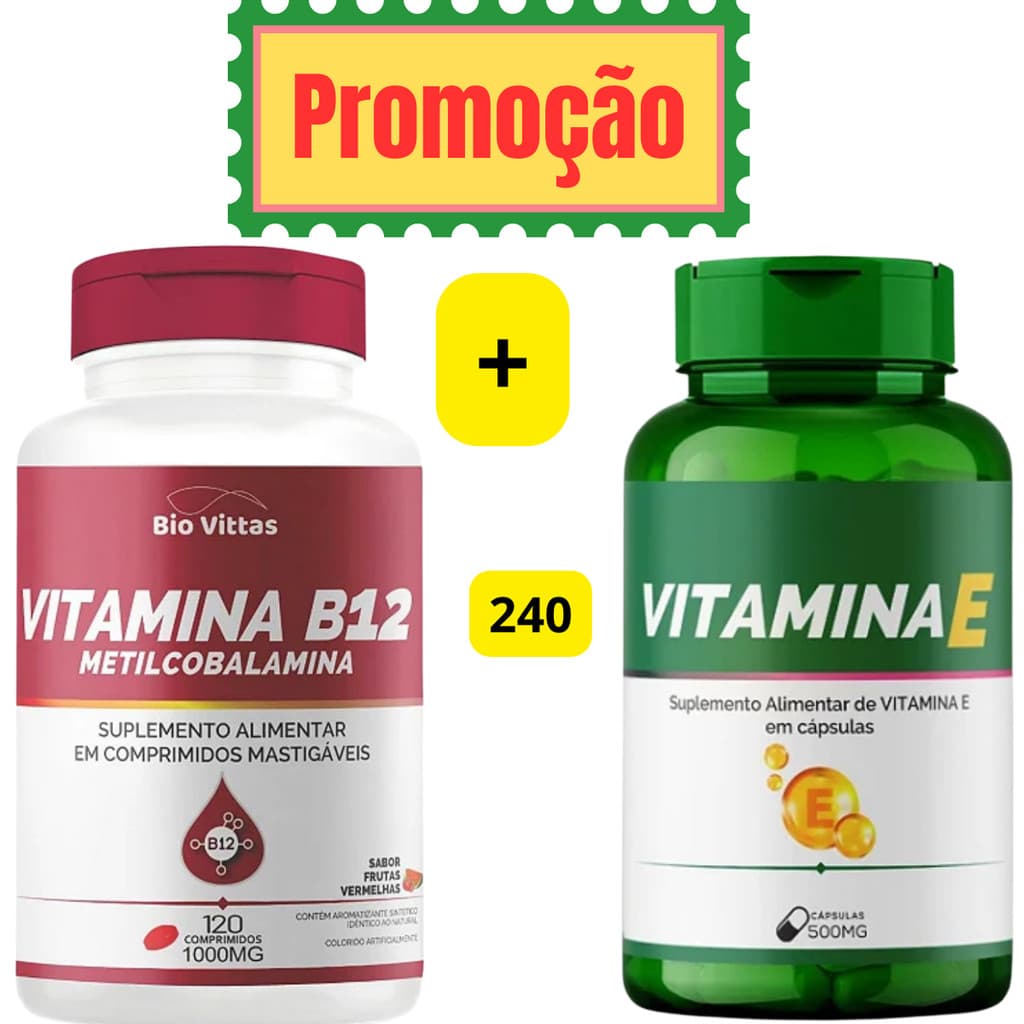 "Kit Vitamina B12 Metilcobalamina 1000mg + Vitamina E 500mg - 240 Cáps Total
