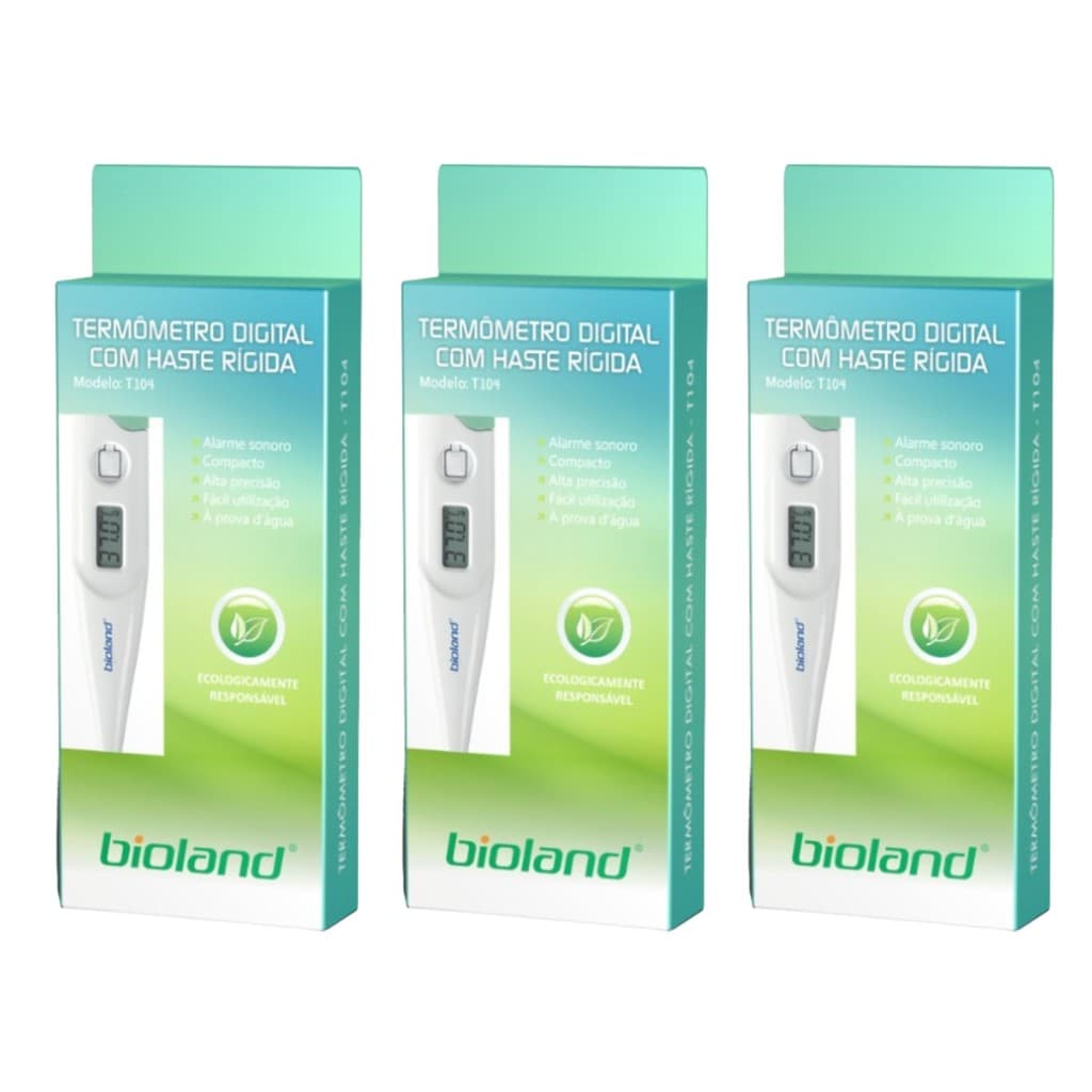 Kit 3 Termômetro Clínico Digital Haste Rígida T104 - Bioland