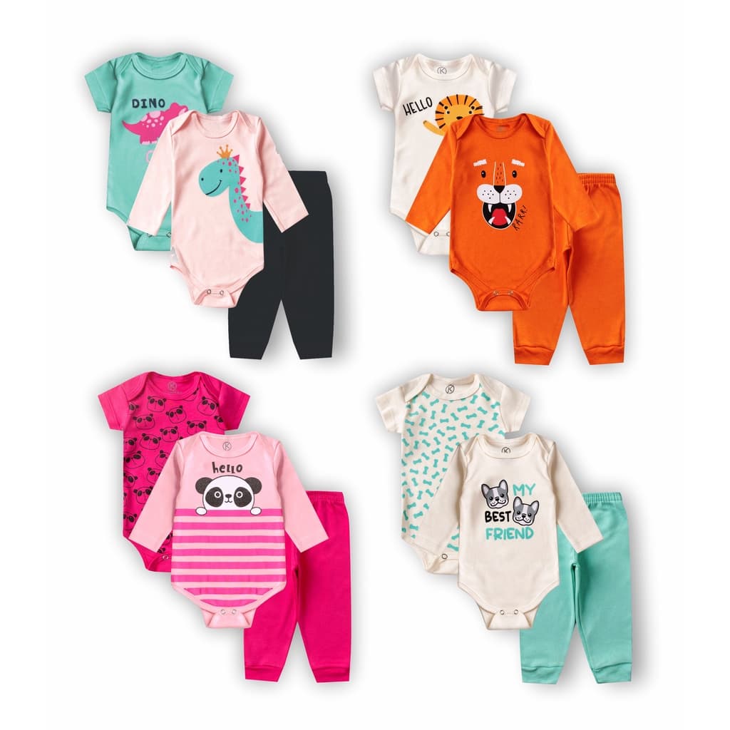 4 Kits Body Bebe Menina ou Menino 12 peças Enxoval de MEIA ESTAÇÃO Saida Maternidade - 1500