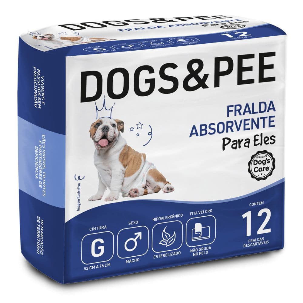 Fralda Higiênica Descartável p/ cães Macho Dogs & Pee G 24Un
