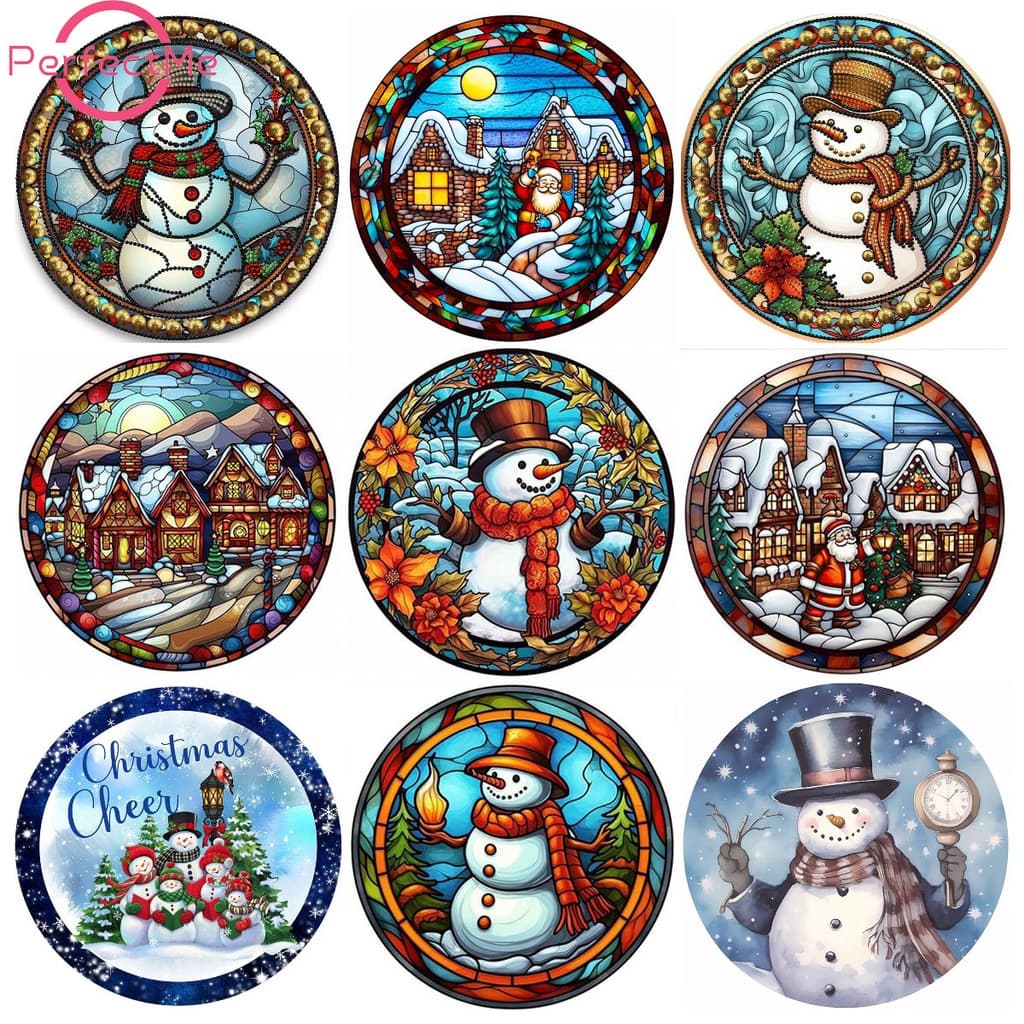 Prosperityuspm Boneco De Neve De Natal 5D DIY Full Round Broca Conjunto De Diamantes Acrílico Redondo Feliz Pintura De D