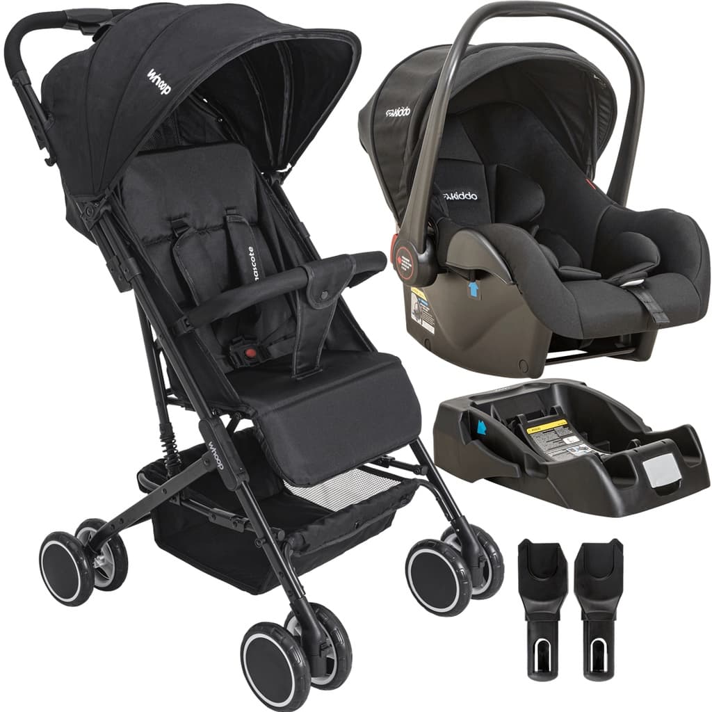 Carrinho de Bebe com Bebe Conforto e Base Kiddo Mascote Preto