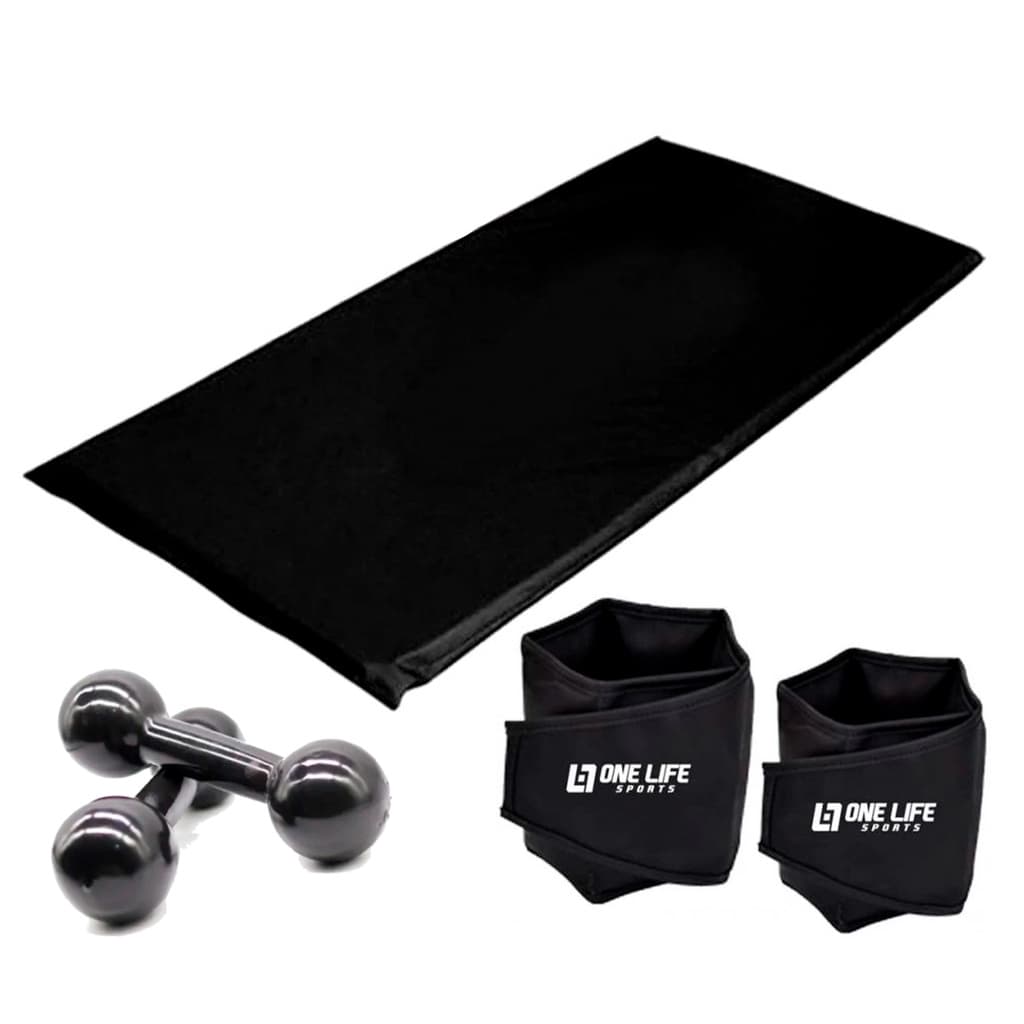 Kit Treino  Em Casa Caneleira 3 Kg + Colchonete + Halter 3Kg