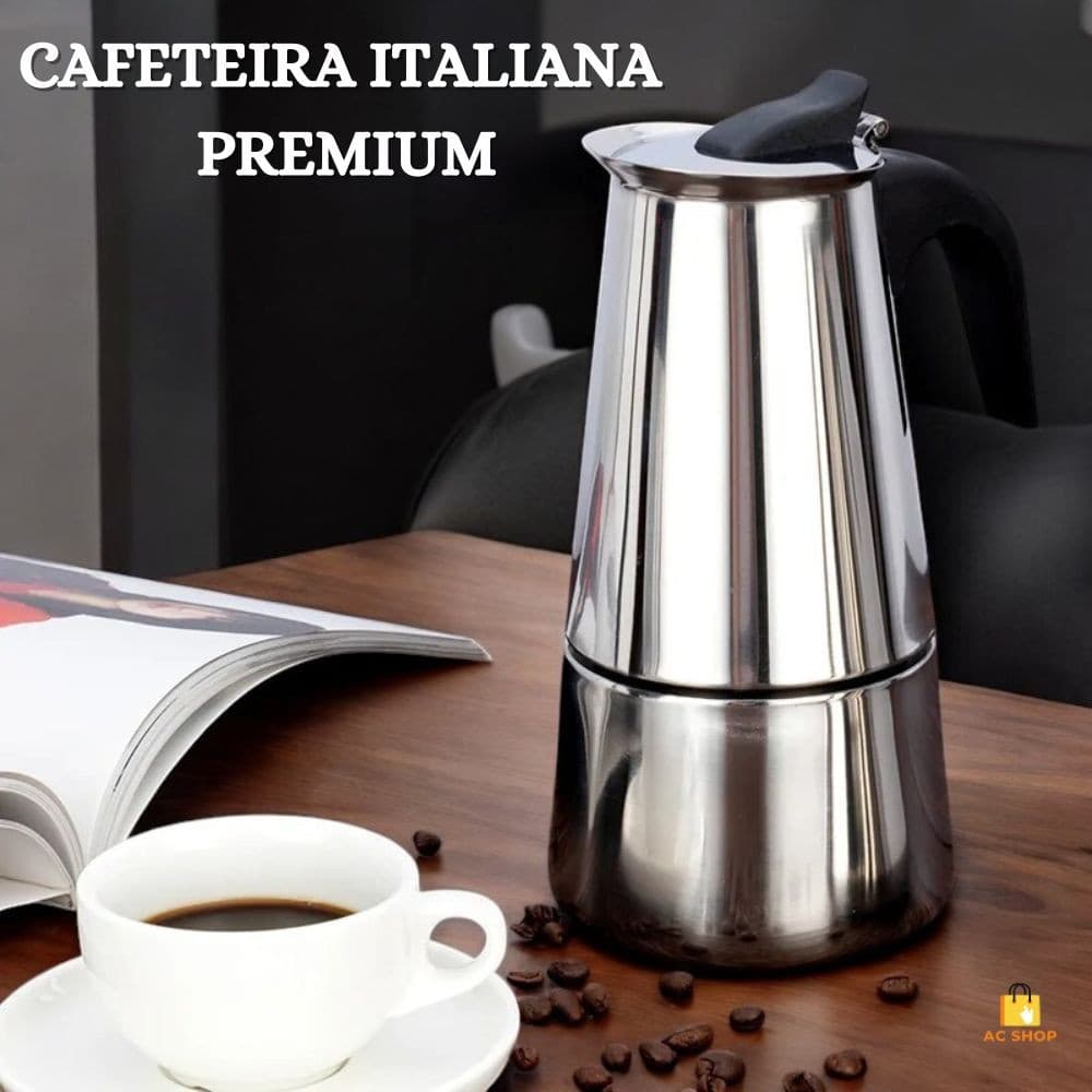 Cafeteira Italiana Inox Premium Café Moka Expresso Manual Para 6 Xícaras Prtáitica Fogão Á Gás E Indução 300ml Espresso